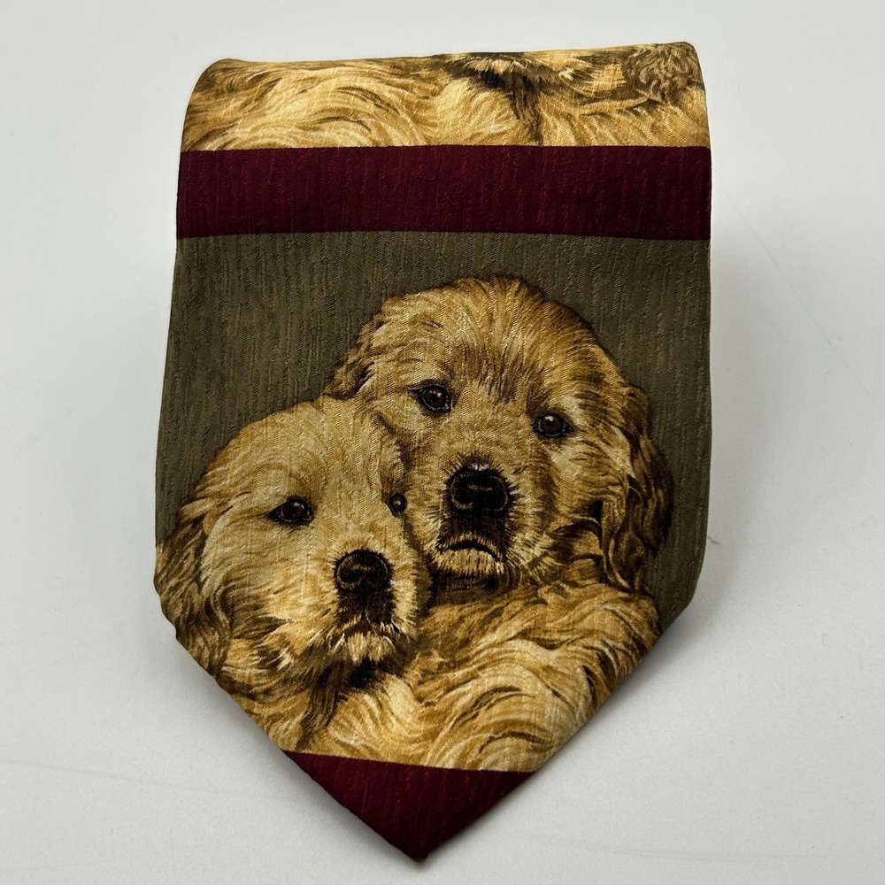 VTG Greenwich Workshop Golden Retriever Tie Good As Gold Dog Puppies Kitsch 1998
